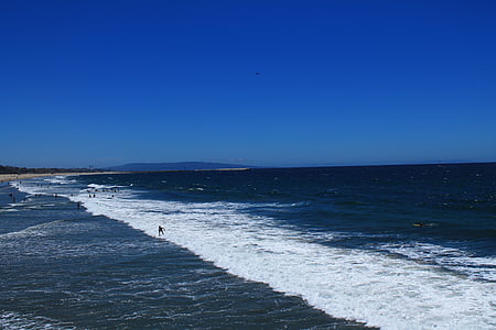 strand, Santa monica, Californië, blauw, hemel, wissen, zee
