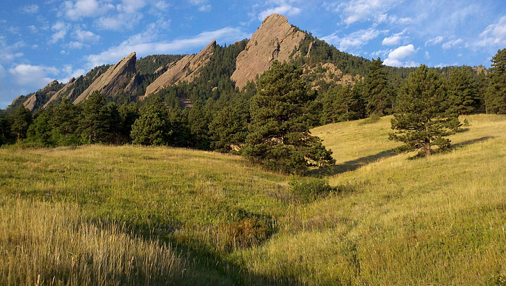 Boulder, Colorado, Chautauqua, Flatirons, lentokenttää Front range, vuoret, niitty