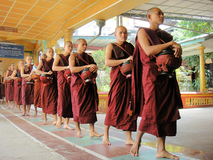 Mnich, religia, Buddyzm, wiernych, Myanmar, Birmy, Zakonnicy