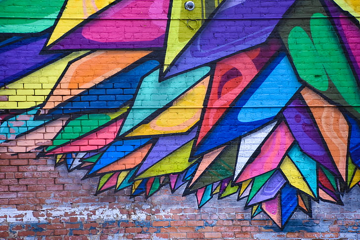 væg, kunst, vægmaleri, farverige, maleri, graffiti, offentlige