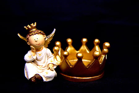 art, ceramic, crown, figure, angel, golden, statue