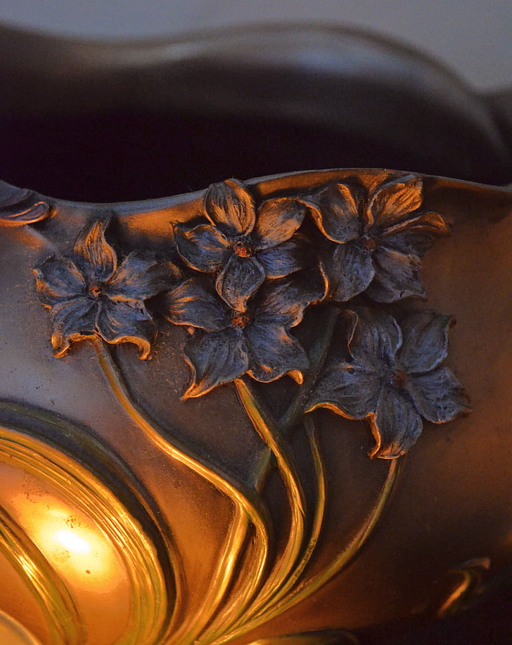 vaso, luz e sombra, à luz de velas, flores ornamentais, Art nouveau, padrão de orgânico, ornamentais