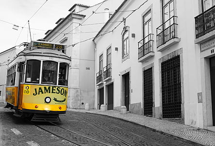 tranvía, amarillo, Lisboa