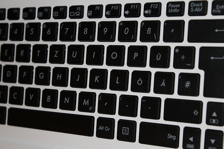 klávesnica, laptop, kľúče, datailaufnahme, Počítačová klávesnica, notebook, biela