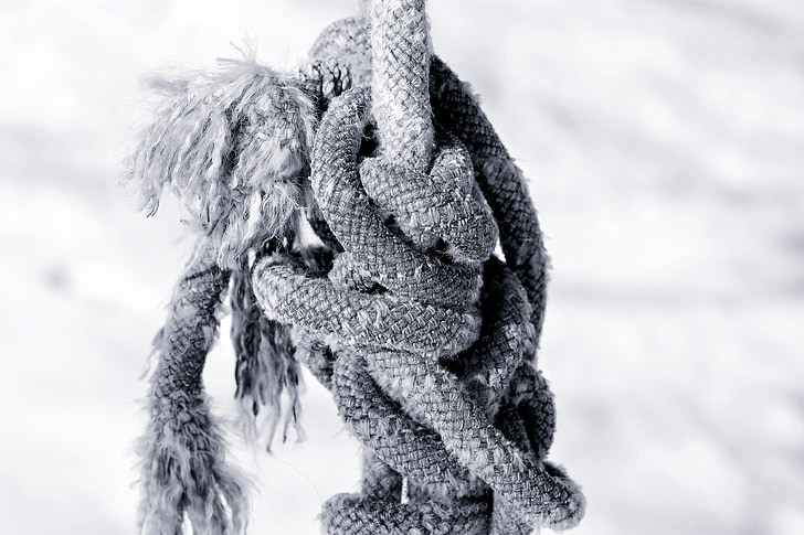corde, pivoté, tricotage, nœud, contenant, fixation, fermer