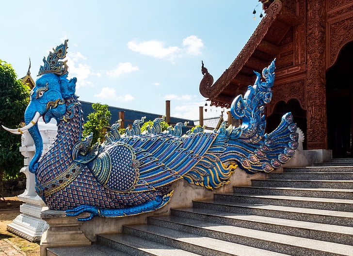 temple complex, dragon snake, sculpture, north thailand, asia, architecture, thailand