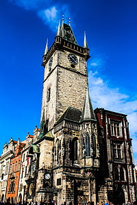 cidade velha, Câmara Municipal, o relógio astronômico, céu, céu, centro da cidade, Boêmia