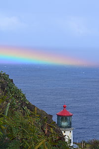 Lighthouse, dúha, Ocean, Havaj