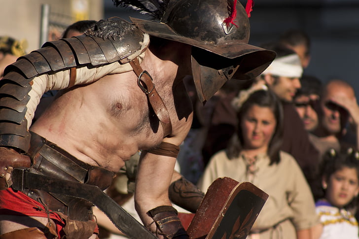 Gladiator, pouličné predstavenia, ARDE lucus, Lugo, boj, muž hrudníka, dušu cubrae