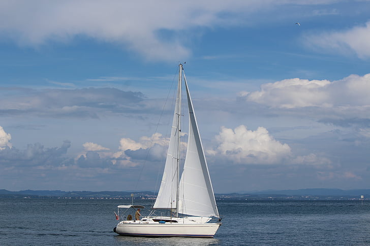 ship, sailing vessel, sky, clouds, water, mood, lake constance