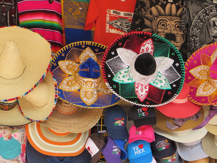Mexico, handel, spiltor, sombrero, hantverk, marknaden, mössa