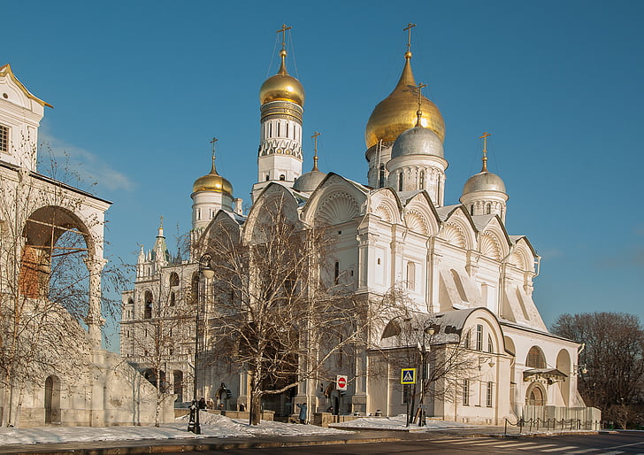 Moskva, Kreml, katedralen, ortodokse, pærer, arkitektur, dome