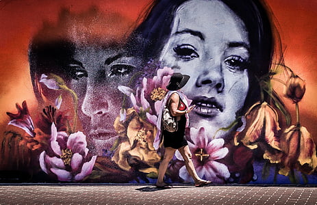 wall, art, mural, painting, flowers, man, woman
