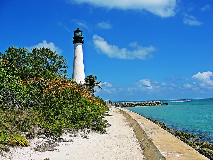 Lighthouse, farito key biscayne, Miami, gammal byggnad, havet, stranden, kusten