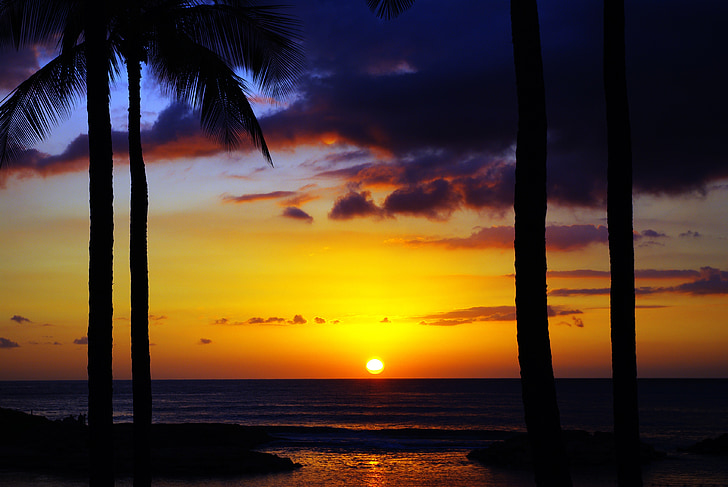 sončni vzhod, Havaji, sončni zahod, morje, potovanja, tropskih, nebo