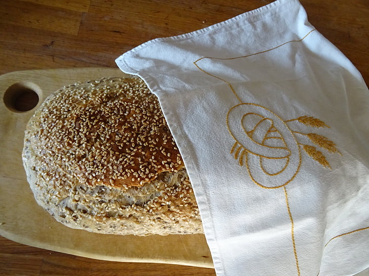 bread, covered with a cloth, mat, food, bakery