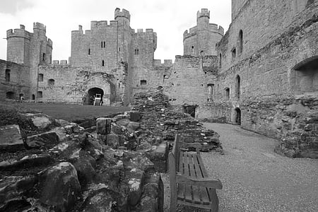 slott, England, svart och vitt
