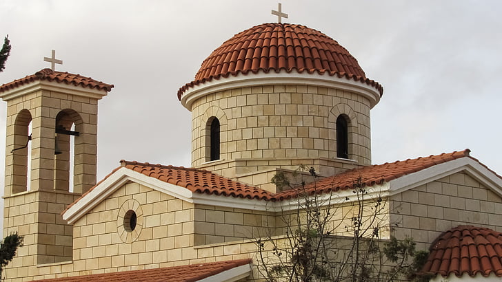 Ciprus, Sotira, templom, Ayia paraskevi, építészet, kupola, harangláb