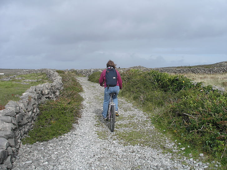 アラン諸島, アイルランド, パス, 自転車に乗って, 若い, 自然, 田園地帯