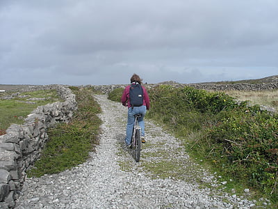 îles d’Aran, Irlande, chemin d’accès, vélo, jeune, nature, campagne