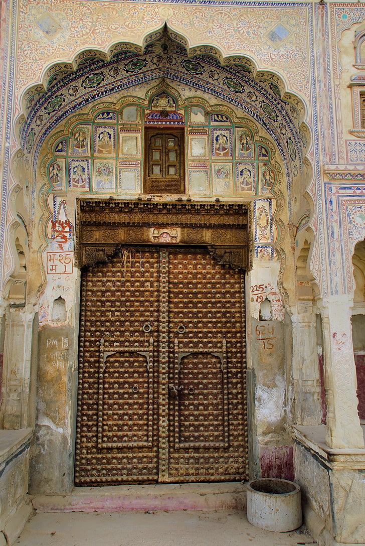 Indien, Rajastan, shekawati, Jaipur, Fresco, väggen, målningar