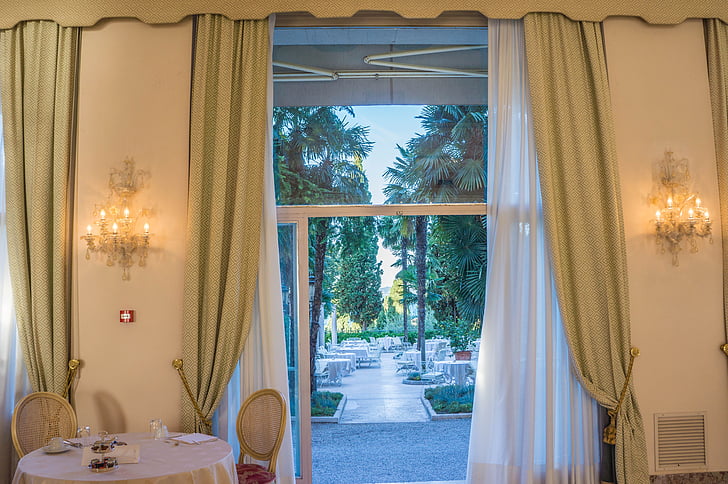 Villa cortine palace, brokastu telpa, Restorāns, skats, luksus, Sirmione, Gardas ezers