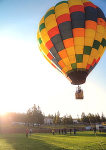 people, yellow, blue, hot, air, balloon, sky