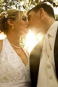 núvia, parella, nuvi, petó, l'amor, matrimoni, dolç