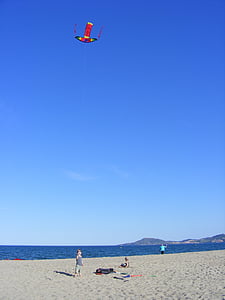 kite, child, play, toy, wind, beach, fun