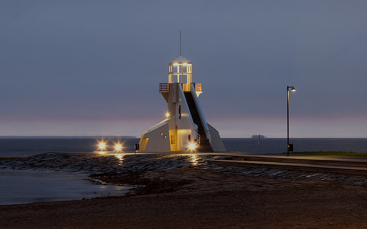 lighthouse, finland, dusk, evening, structure, architecture, sea