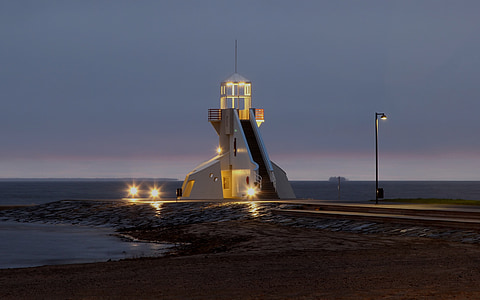 phare, Finlande, tombée de la nuit, soirée, structure, architecture, mer