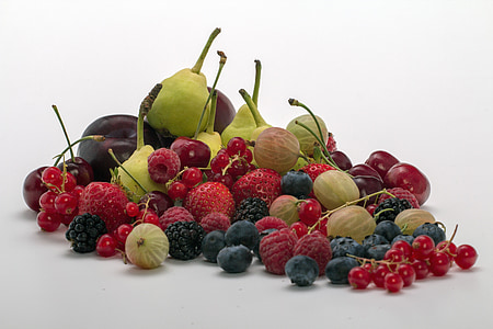 still life, berries, cherries, fruits, pears, blueberries, raspberries