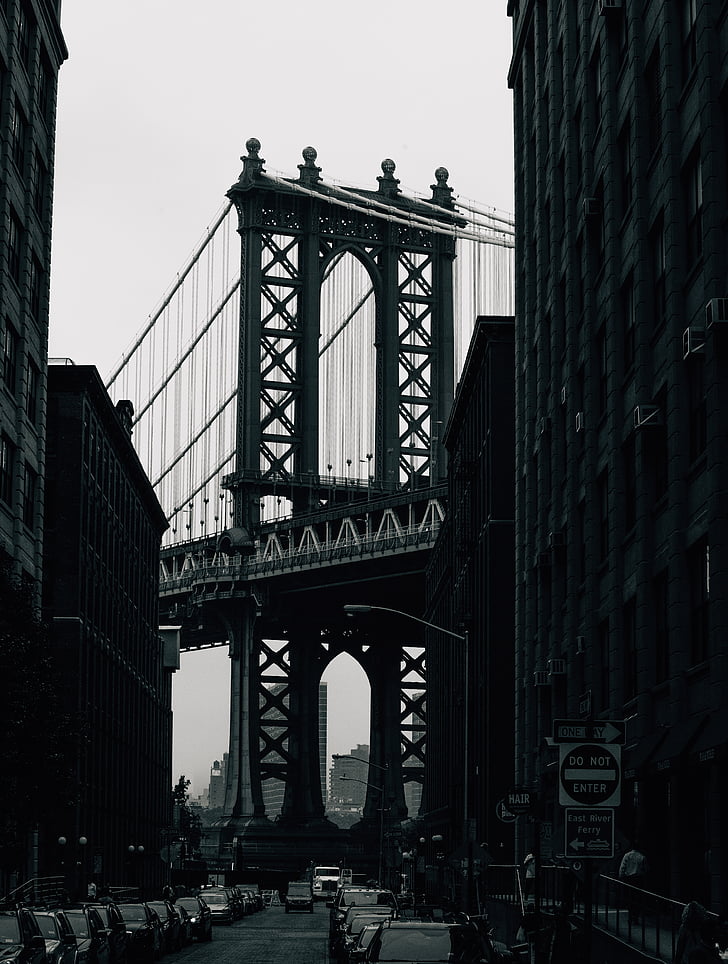 architecture, en noir et blanc, pont, ville, infrastructure, route, pont suspendu