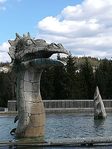 escultura, Dragão, arte, a lagoa, Noruega, Margarida