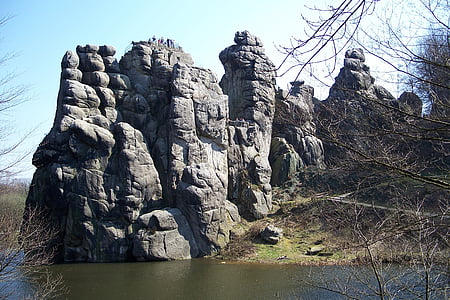 Externsteine, ostwestfalen, Rock, Tyskland, vann, steder av interesse, natur