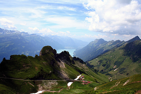 Bernese oberland, kalni, Alpu, un Briencas ezers, Šveice, ainava, debesis