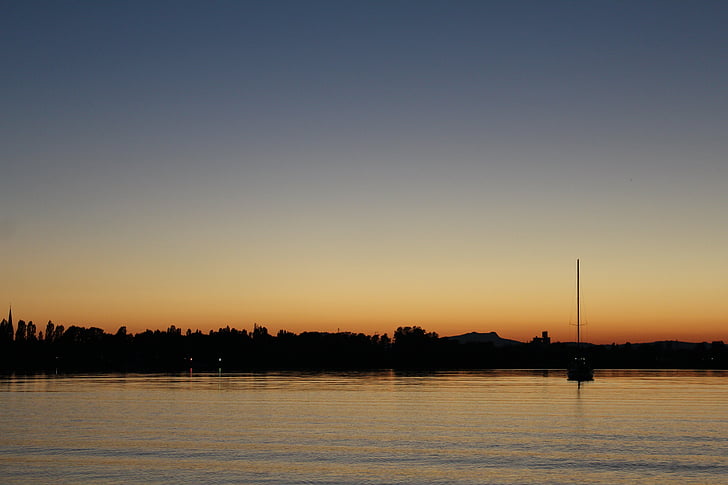 พระอาทิตย์ตก, ทะเลสาบคอนสแตนซ์, radolfzell, เรือใบ, ฤดูร้อน, ดวงอาทิตย์, น้ำ