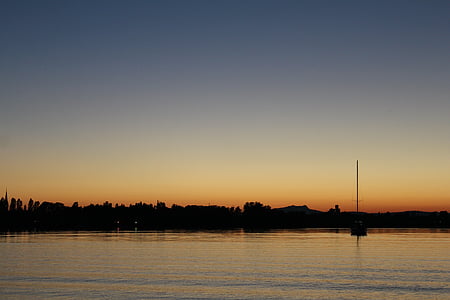 západ slnka, Bodamské jazero, Radolfzellu, Plachetnica, letné, slnko, vody