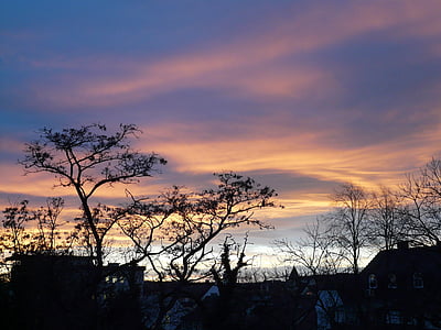 sunset, sky, clouds, afterglow, tree, abendstimmung, romance