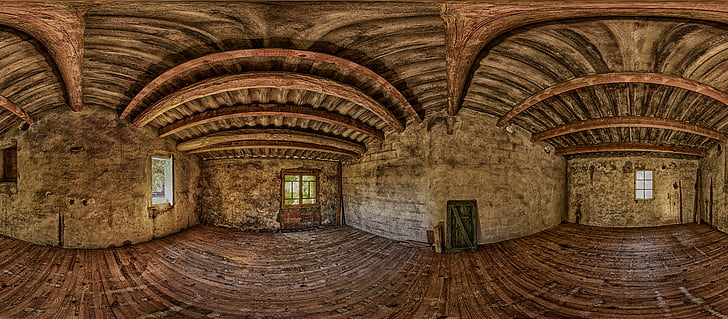 attic, loft, panorama, empty room, old house, abandoned, architecture
