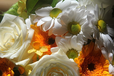 꽃의 꽃다발, 부케, 하얀, 오렌지, 노란색, 꽃, 꽃