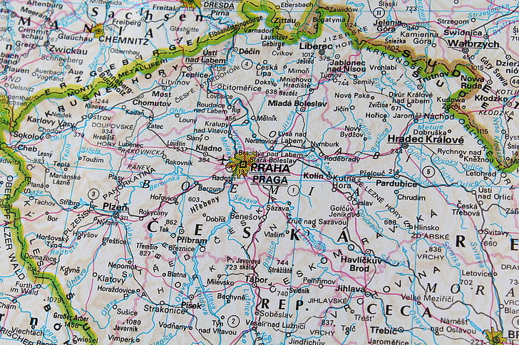 Praha, Česká republika, Mapa, Geografia, grafika, kartografia, Cestovanie