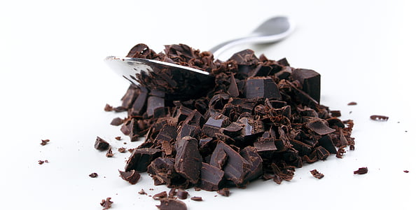 choklad, hackad choklad, kakao, rakning, vit bakgrund, brun, vätska