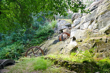 alam, pemandangan, roda kayu, Mill, lama, secara historis, batu