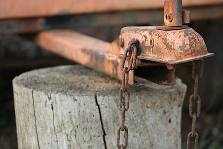 rust, wood, trailer, country, chain, chains, log