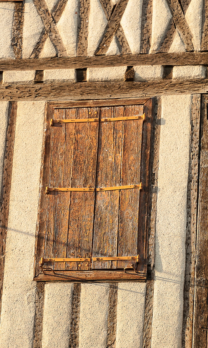 França, Mirepoix, persianas, fachada, Sul da França, velho, madeira - material