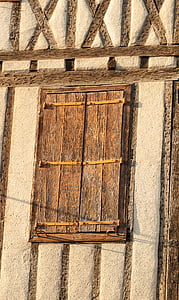 Frankrike, Mirepoix, fönsterluckor, fasad, södra Frankrike, gamla, trä - material
