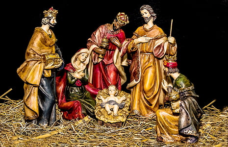 figures de pessebre de Nadal, nen Jesús, naixement de Jesús, Maria, Josep, Jesús, Sants Reis