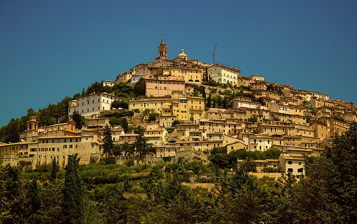Umbria, Trevi, Valnerina, Perugia, paisagem, país, modo de exibição