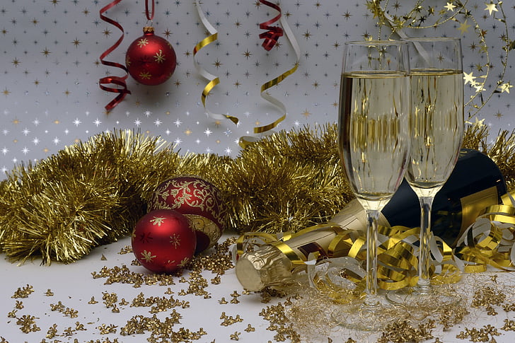 doček nove godine, novogodišnja čestitka, šampanjac, Nova godina, naslanjati, piće, alkohol